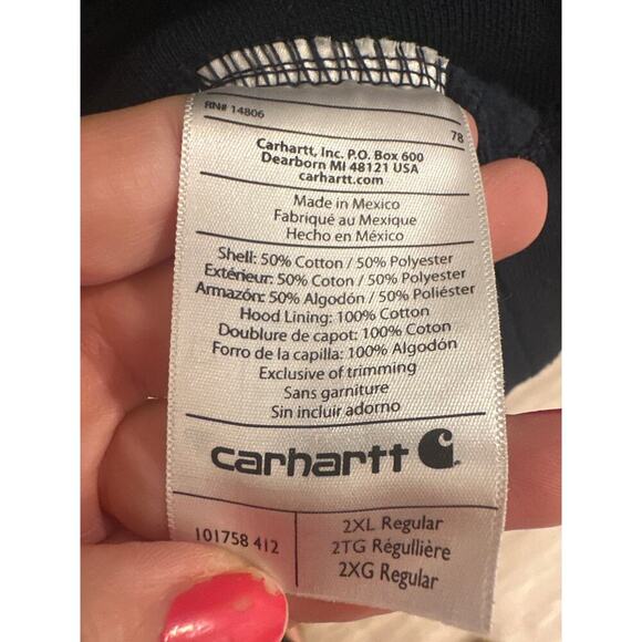 Carhartt Navy pullover hoodie with camo 2XL loose fit RARE VGUC men’s - Picture 8 of 8